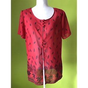 Borcellini Floral Sheer Open Bottom Top Sz 7/8